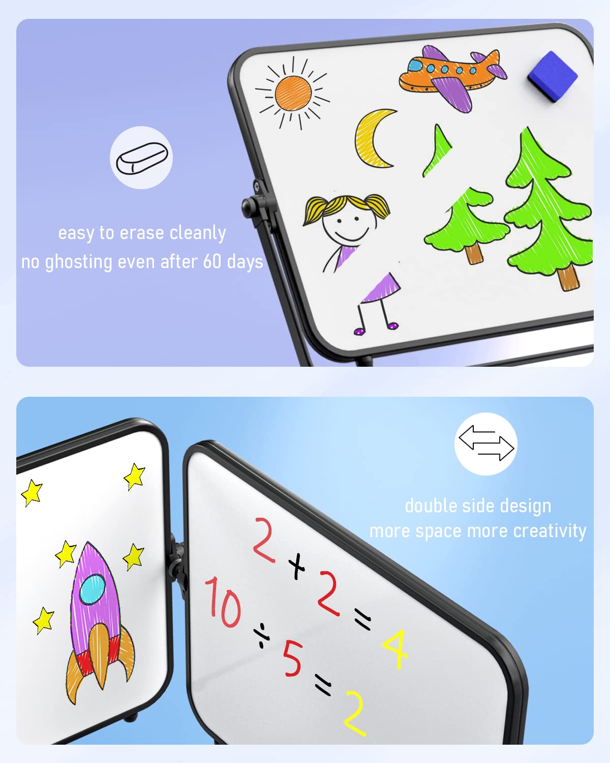 Nicpro Dry Erase Small Whiteboard A3 with Non-Slip Stand, 30 x 40 cm Double Sided Magnetic Desktop White Board with 8 Pens, Eraser, Magnet, Portable Writing Easel for Kid Drawing Student Classroom Use