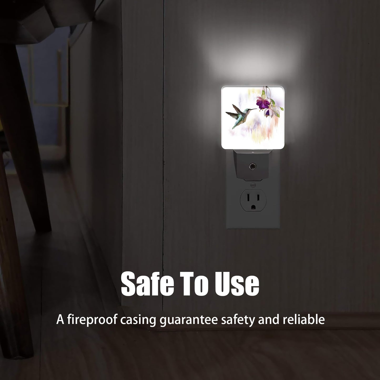 Jopowide Groovy Hummingbird Flowers Dusk to Dawn Night Light, Auto Sensor Lamp Home Indoor Stairway Kitchen Corridor, Night Lights Plug into Wall Decor, Boys Girls Women Men Room Gifts
