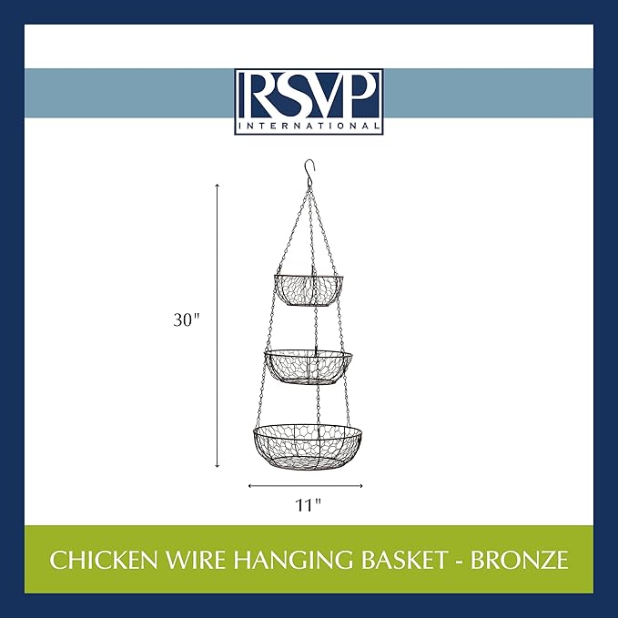 RSVP International Hanging Storage Collection 3-Tier Baskets, Bronze Chicken