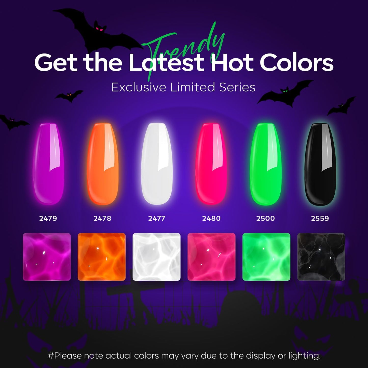 modelones Halloween Gel Nail Polish Set, 6 Colors Glow in the Dark Neon Orange Green Purple Pink White Black Gel Polish Set Fall Soak Off LED Nail Art Kit Gift with Nail Stikers