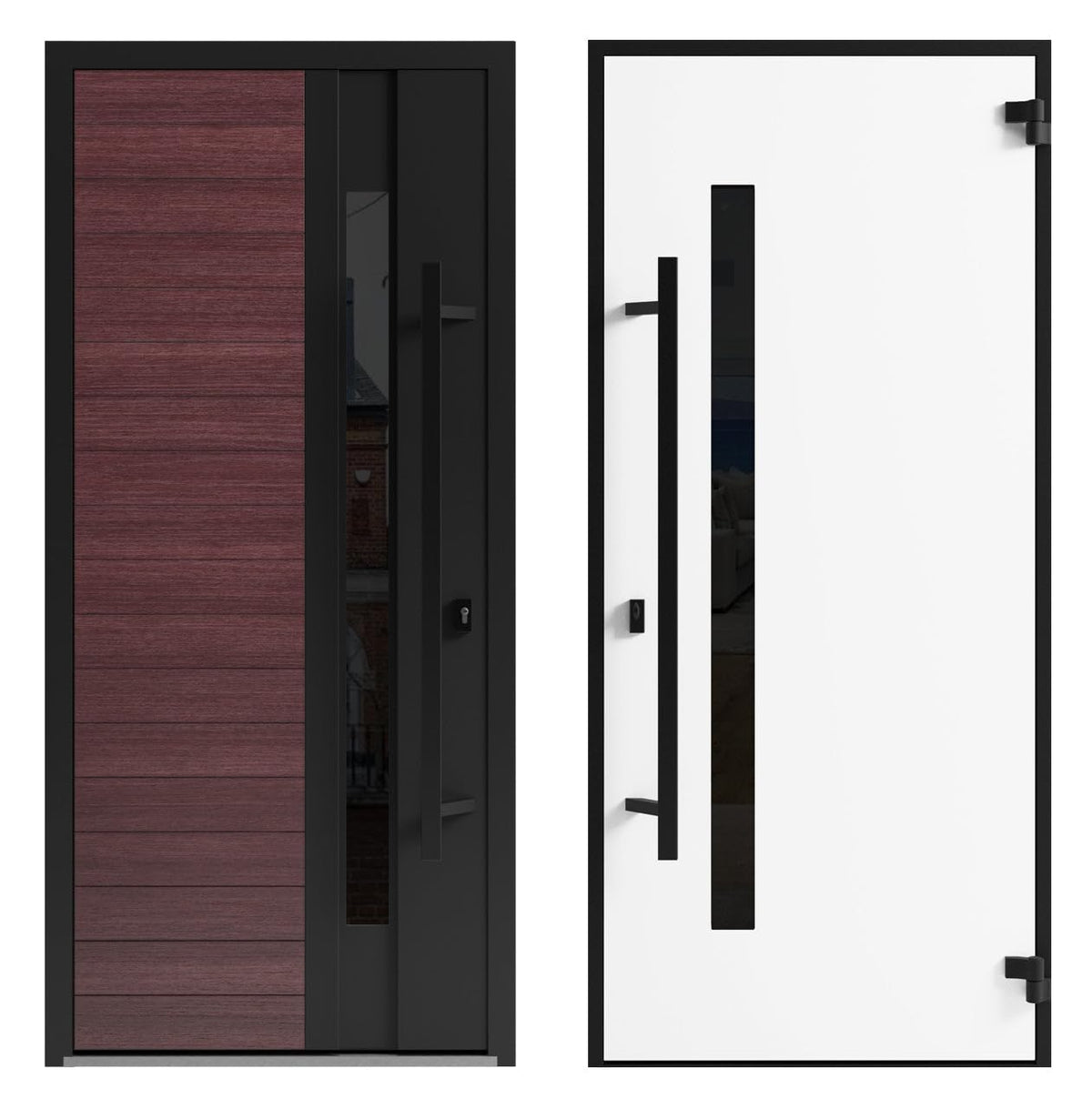 VDOMDOORS Front Exterior Prehung Steel Door/Ronex 0162 Red Oak/Entry Metal Modern Painted W36 x H80 Left Hand Inswing