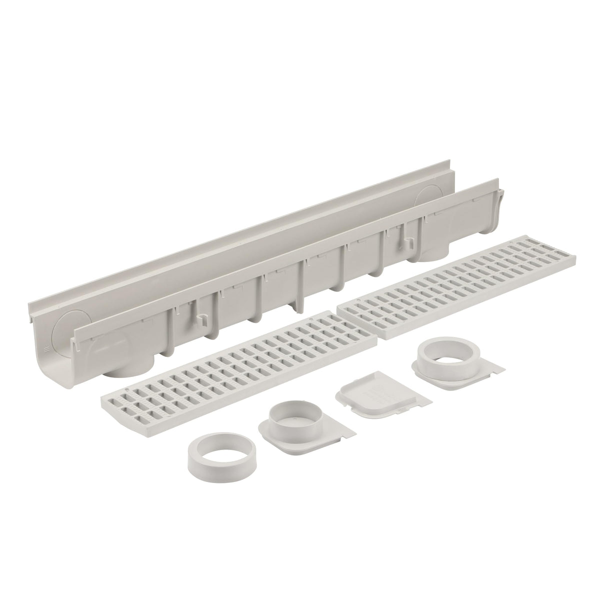 NDS 5” Pro Series Deep Profile Channel Drain Kit With HDPE Plastic Grates and End Caps, Trench & Channel Drainage For Driveway, Patio, Pool Deck, Courtyard, 5.5” x 39.4”, Gray