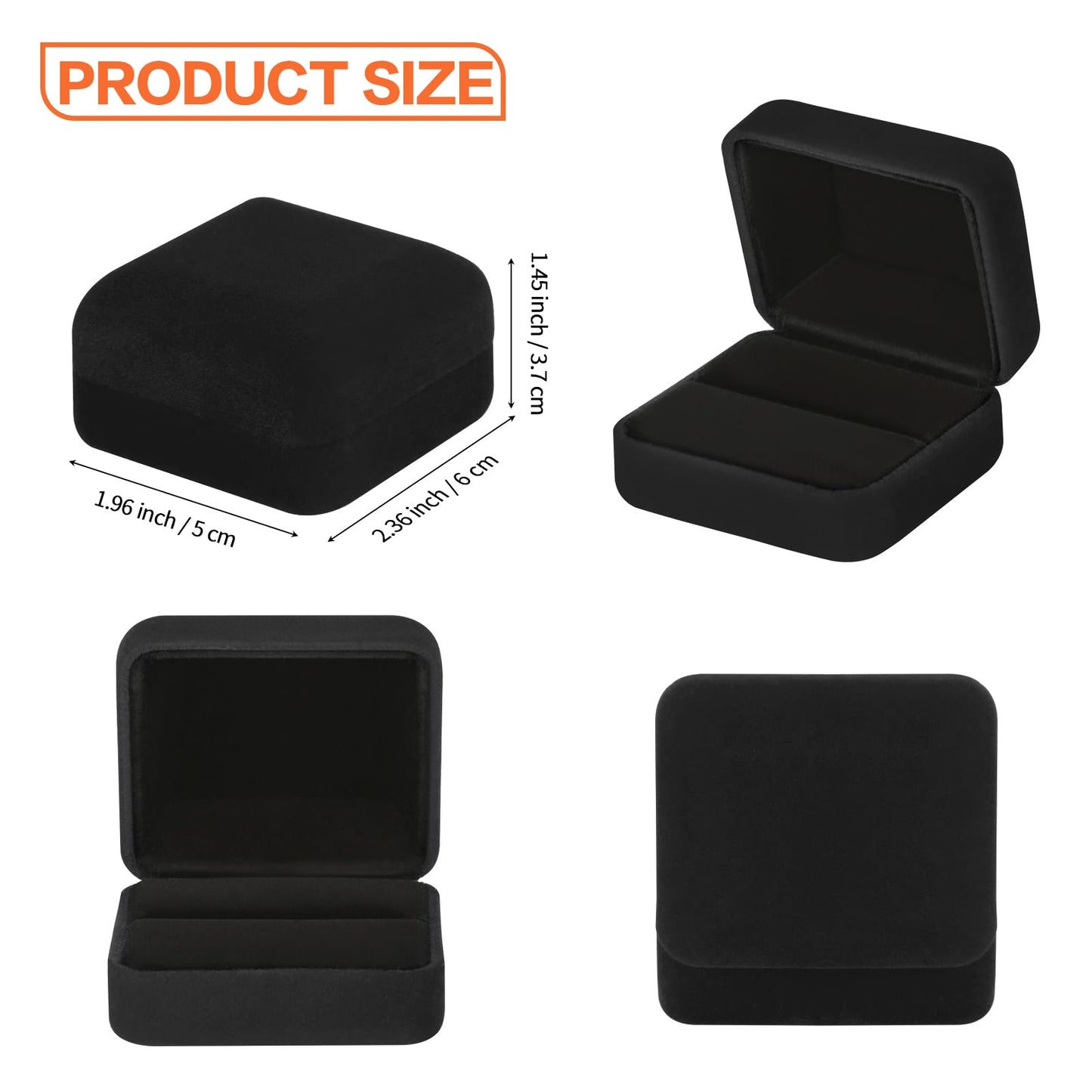 KUKUVR 2 Pieces Velvet Metal Wedding Ring Box, Elegant Jewelry Earring Studs Gift Box for Women Girl, Ring Holder Case for Engagement Proposal, Anniversary, Bridal Party Decor (Black)