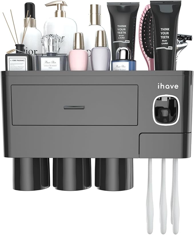 iHave Toothbrush Holders for Bathrooms, 3 Cups Toothbrush Holder Wall Mounted