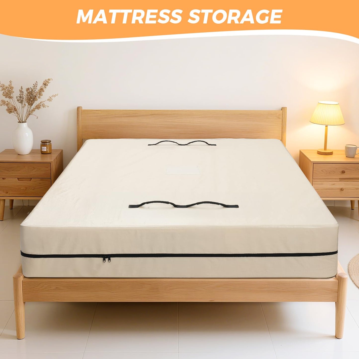 BAGAIL Mattress Bags for Moving, Mattress Covers with Heavy Duty Handles, Reusable Mattress Storage Bag for Moving Supplies(Beige, Queen)
