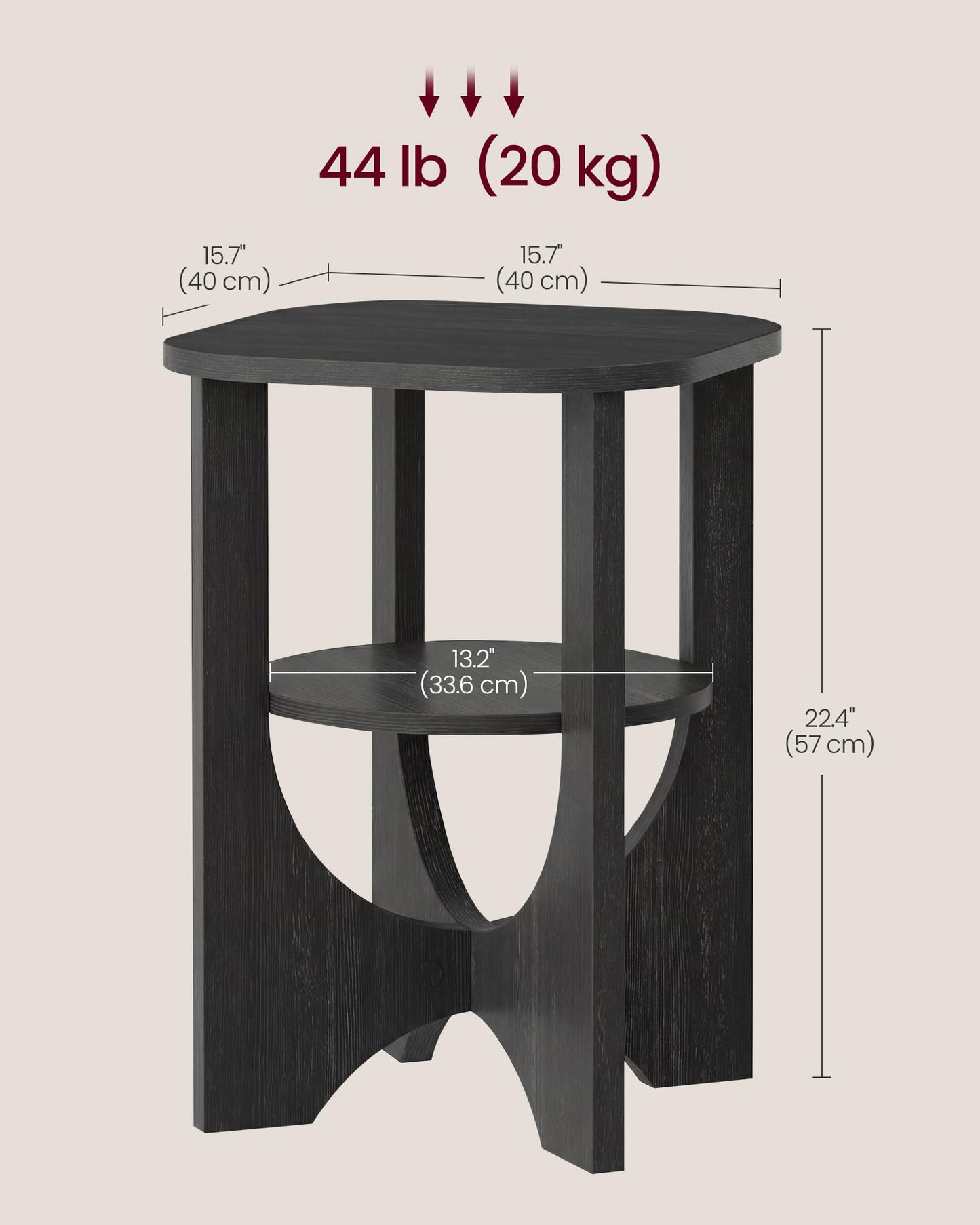 VASAGLE Side Table, 2 Tier Small Accent End Table, Nightstand with Lower Shelf for Small Spaces, Living Room, Bedroom, Charcoal Gray ULET233B101S