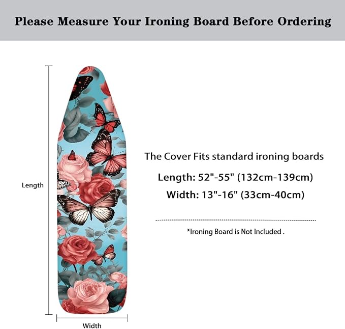 Floral Butterfly Ironing Board Pad, Extra Thick Heavy Duty Padded