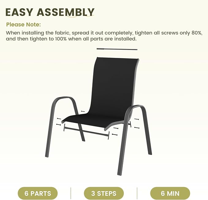 UDPATIO Patio Chairs Set of 8, Stackable Outdoor Dining Chairs with High Back, Breathable Textilene Fabric Outdoor Chair All Weather, 350LBS Capacity for Garden, Backyard (Black)