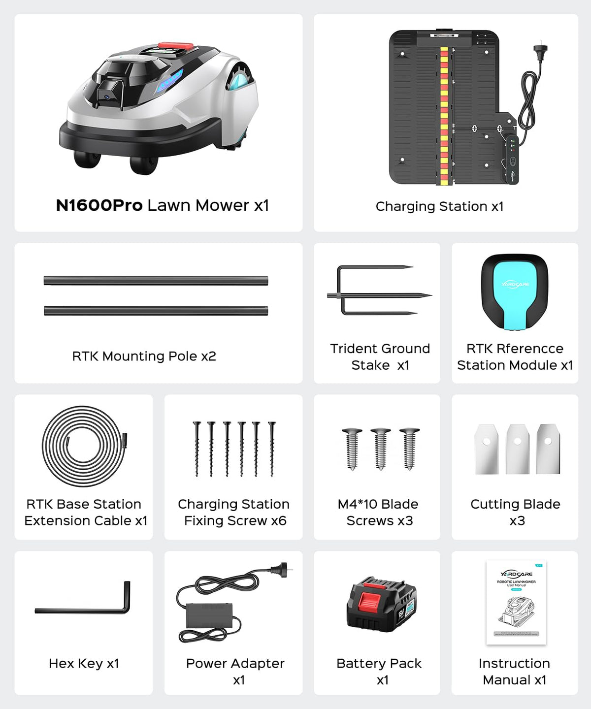 YARDCARE N1600 PRO Robot Lawn Mower, Wireless Design with RTK+Vision Navigation, 0.4 Acre Coverage, APP Smart Control Robot Lawn Mower, Multi-Zone Mowing, Curved Path, Adjustable Cutting Height