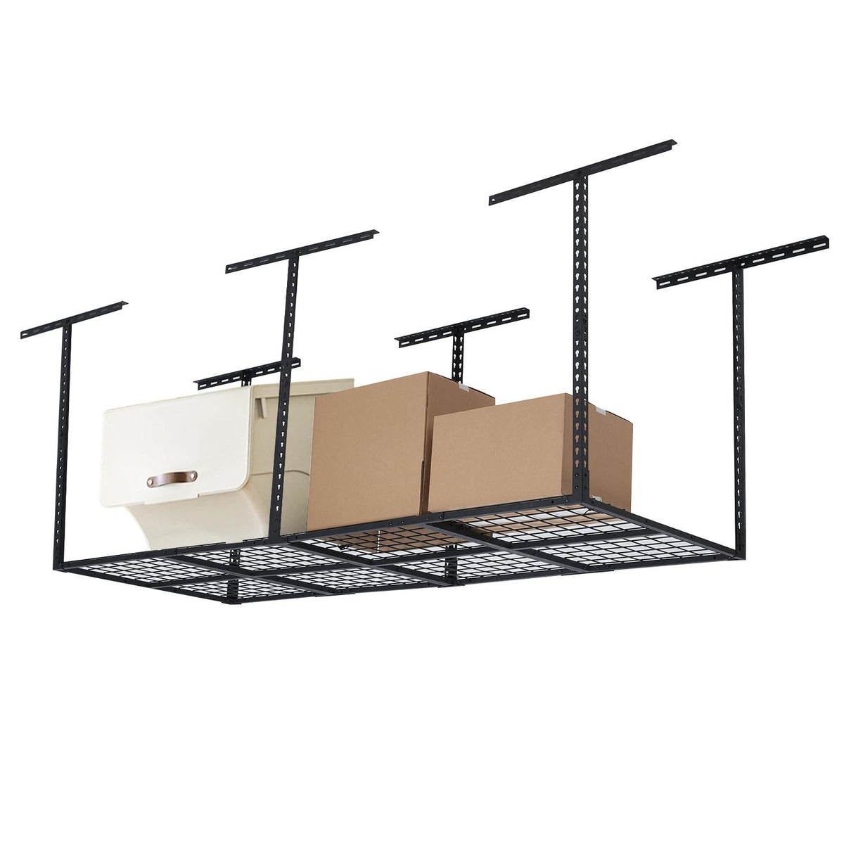 MERXENG 3X8FT Overhead Garage Storage Rack, 22"-40" Height Adjustable Garage Ceiling Storage Racks, Heavy-Duty Metal Storage Organization System, 600 LBS Weight Capacity, Black
