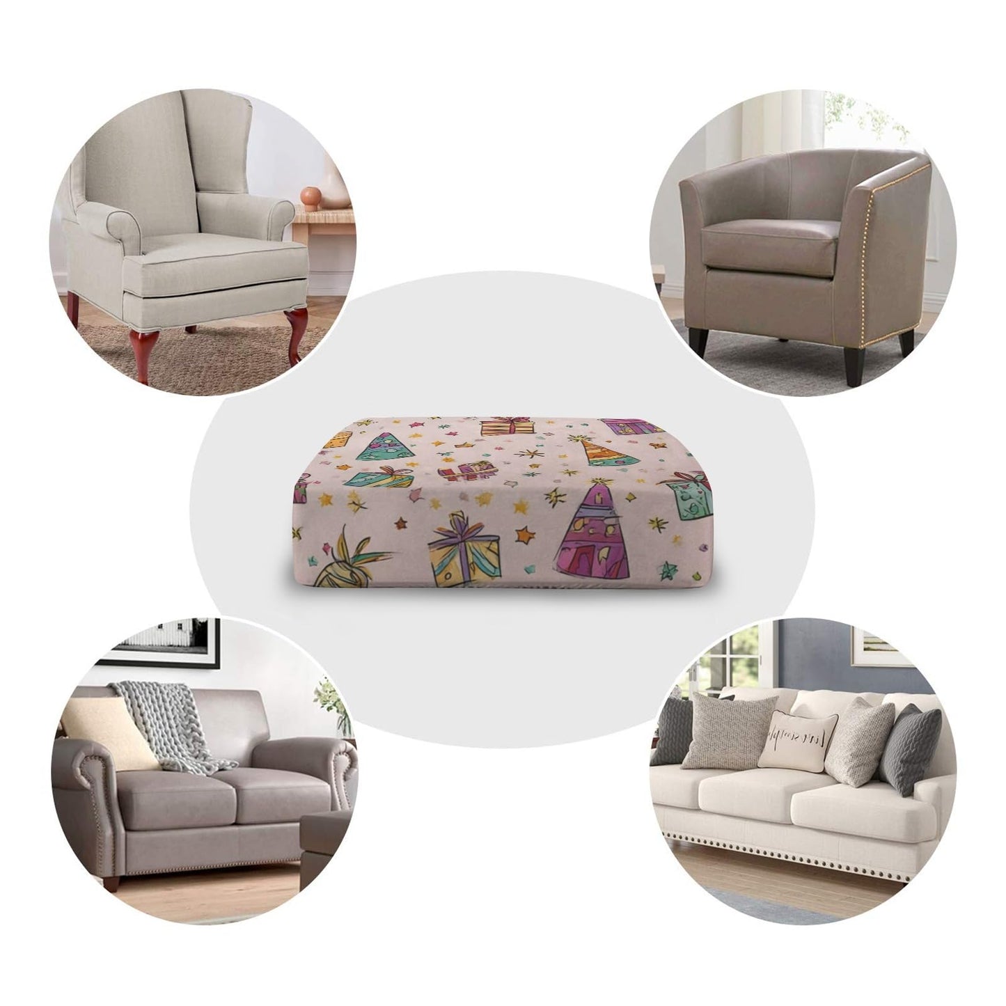 pnyoin Colorfule Gift Box Stretch Individual Seat Sofa Cushion Covers Elastic Couch Cushion Cover Slipcover Sets -4 Piece Sofa Cushion Covers