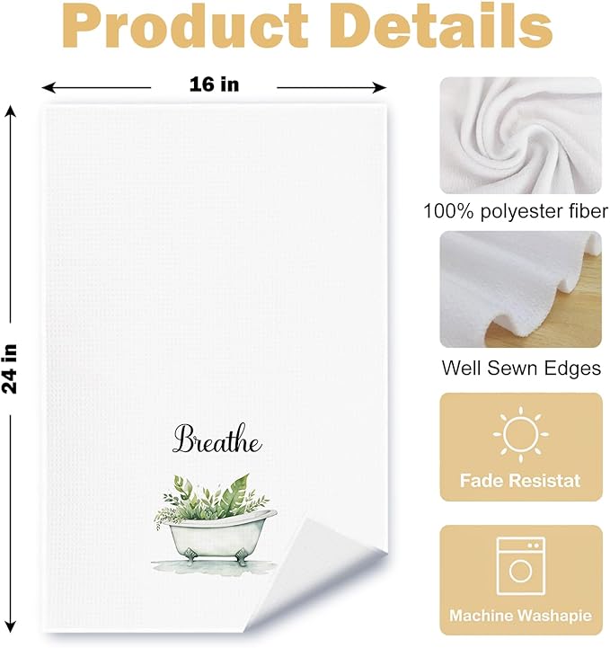 Boho Farmhouse Bathroom Hand Towels Set of 4, Relax Breathe Soak Unwind