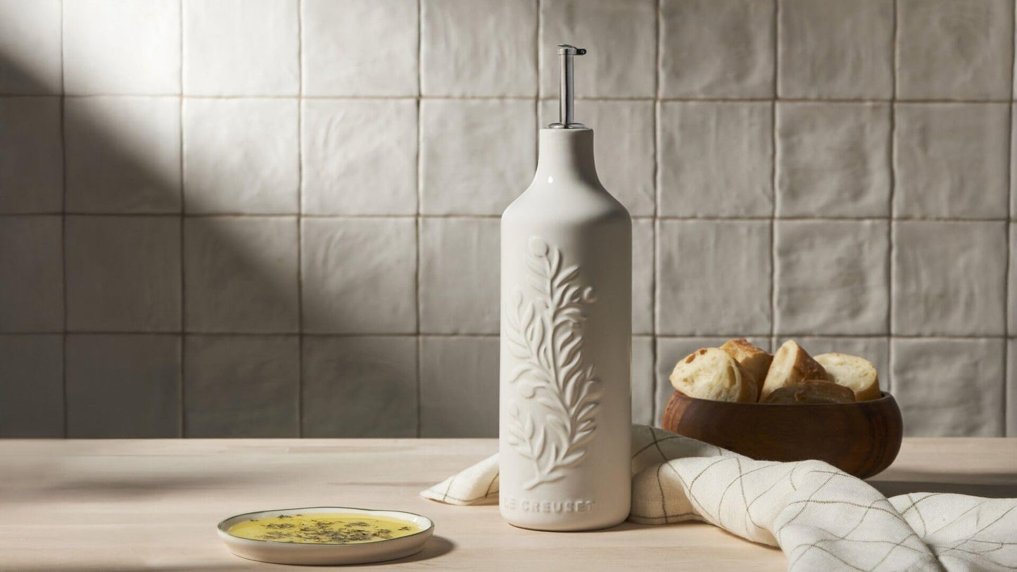 Le Creuset Stoneware Olive Branch Collection Oil Cruet, 20 oz., Sea Salt