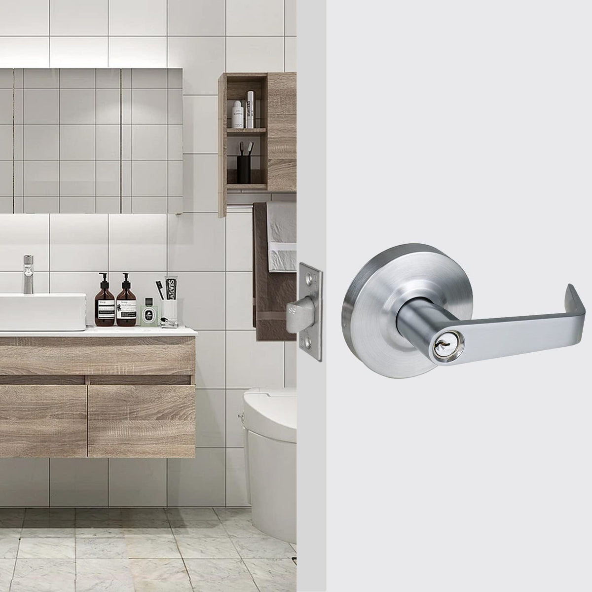 HISAFE Keyed Entry & Passage Commercial Door Locks Heavy Duty Grade 2 Lever, Non-Handed, UL 3 Hour Fire Rated, ADA Compliant, Satin Chrome Finish 26D, 2-3/4''Backset