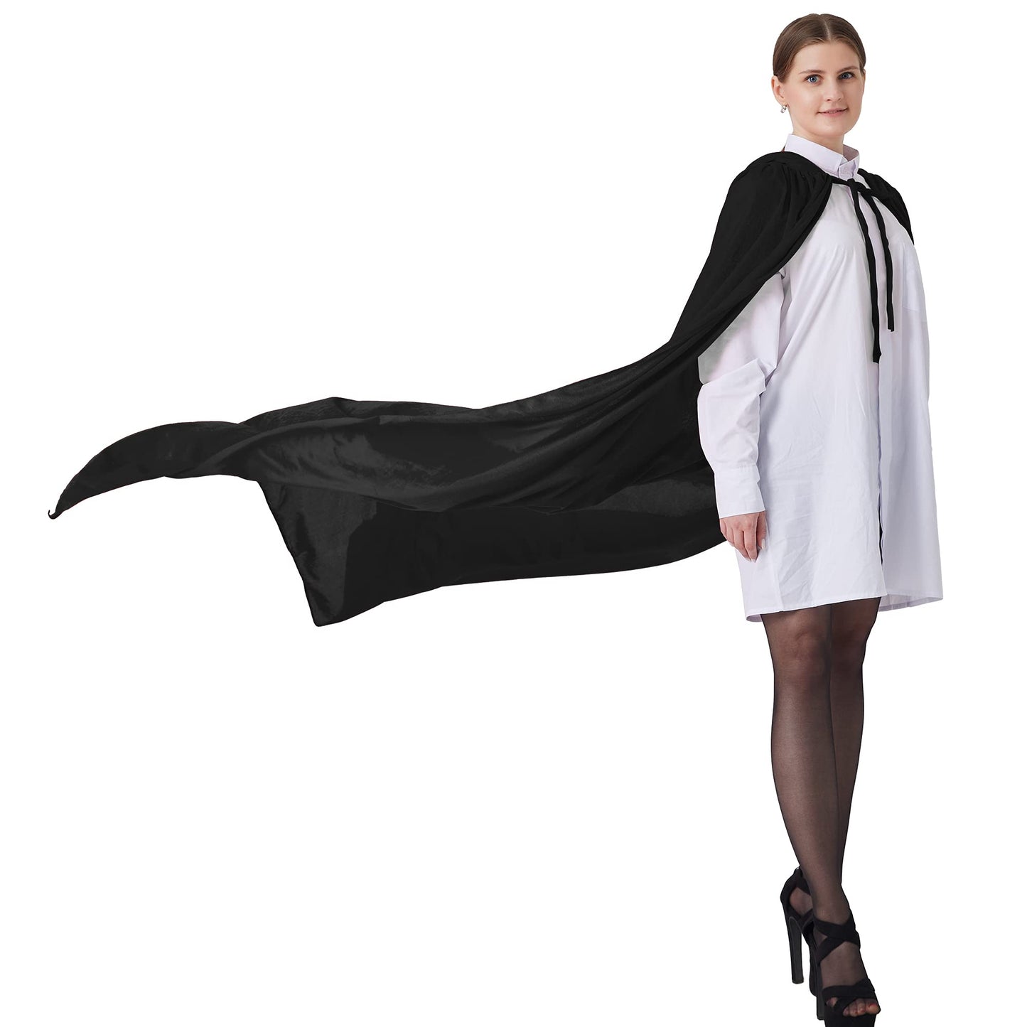 GraduatePro Hooded Cloak Cape Halloween Cosplay Witch Wizard Velvet Women Adult Costume Black