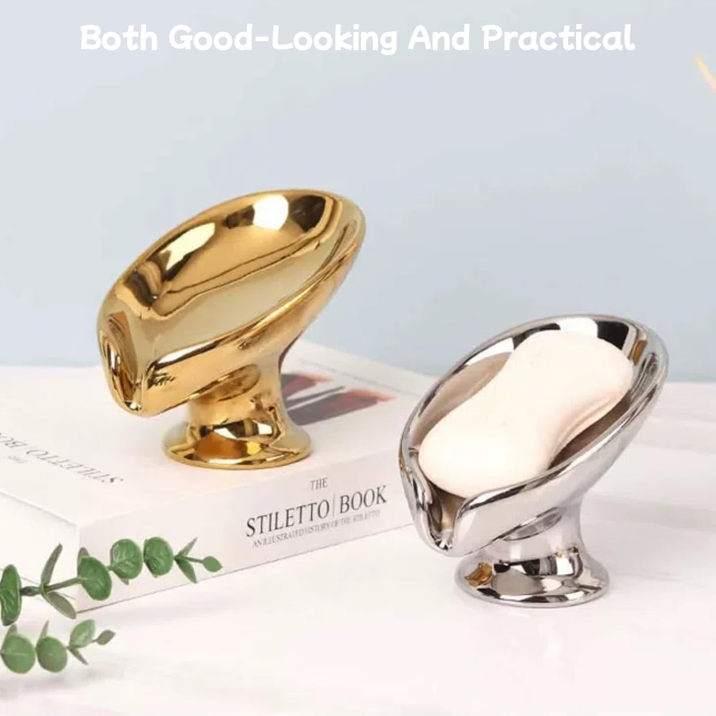Bar Soap Holder, Soap Dish for Shower, Self Draining Soap Dish, Metallic Glossy Ceramic Soap Holder, Used for Sinks, Bathrooms, Showers,Kitchens (Golden)
