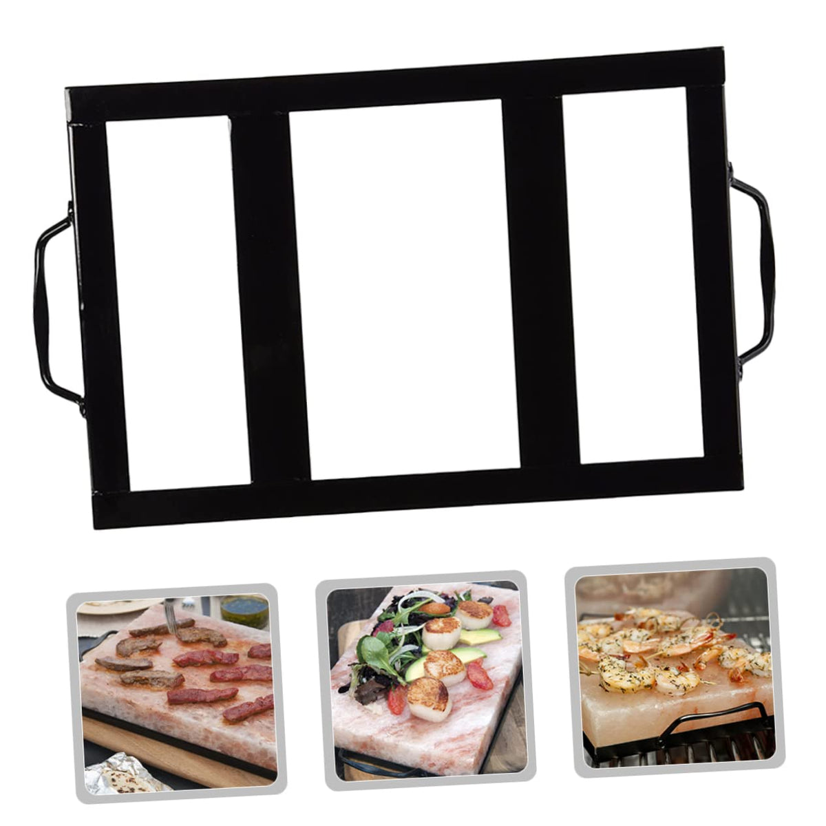 KONTONTY Salt Block Holder for Grill Durable Enameled Stainless Steel Salt Plate Rack with Double Handles for and Serving Barbecue Tool for Home and Restaurants