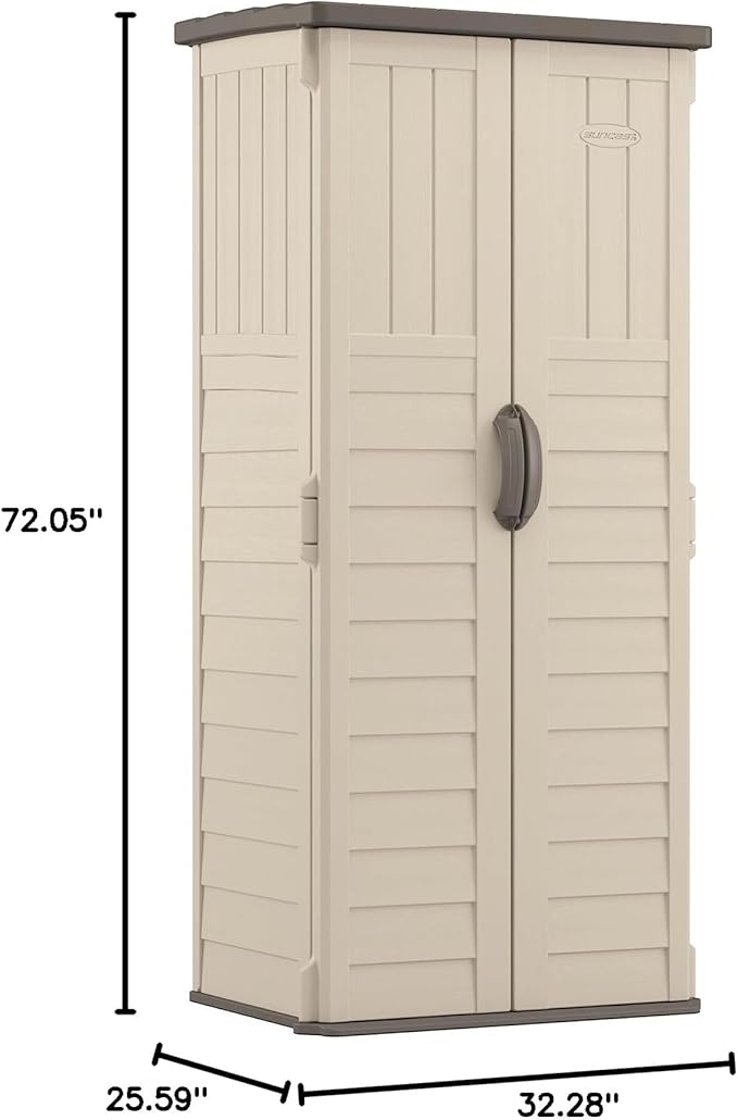 Suncast Vertical Outdoor Storage Shed with All-Weather Construction, Vanilla