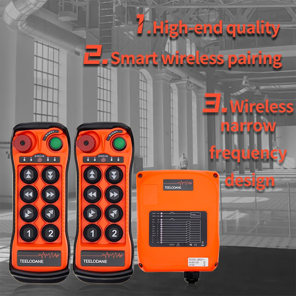 Q800 Industrial Wireless Crane Remote Control kit 8 Button 12v 24v Electric Lift Hoist Overhead Tower Bridge Transmitter Receiver (2 Transmitters + DC12-24V Recevier)