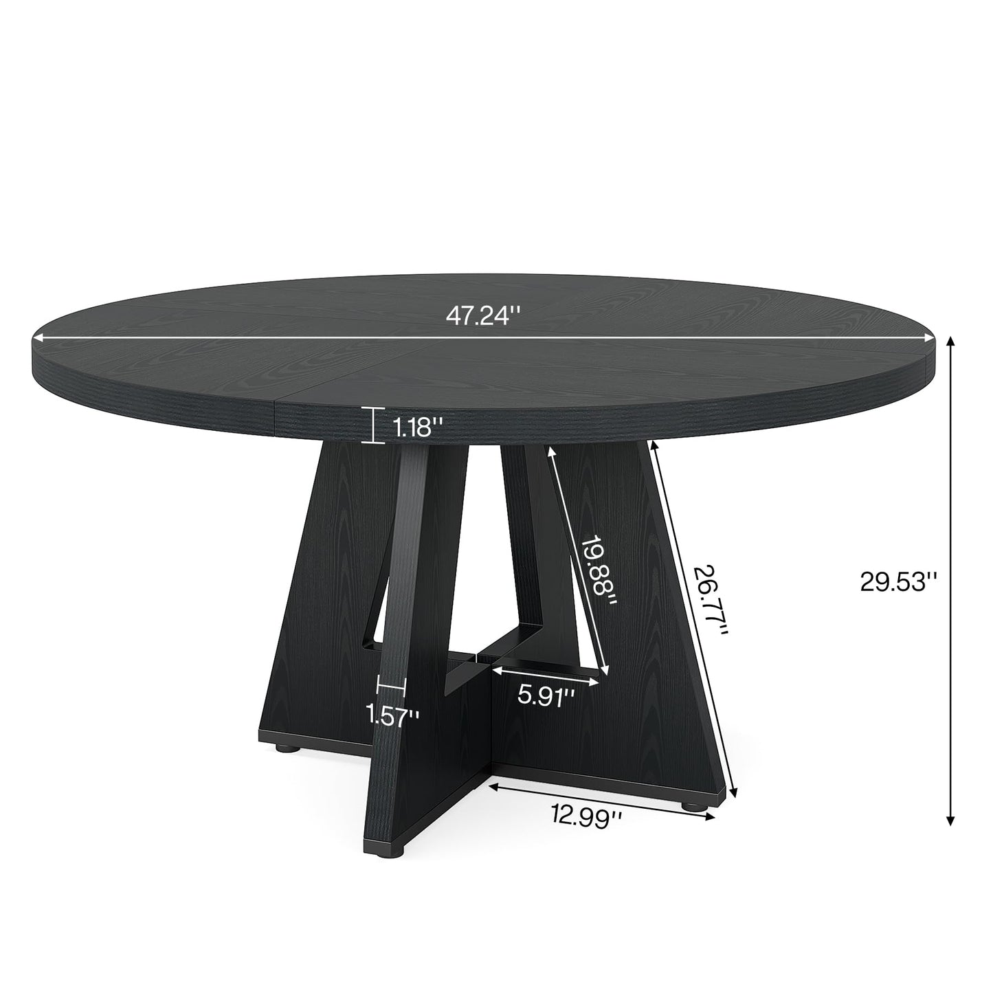 Tribesigns 47 inch Round Dining Table Wood Kitchen Table for Dining Room, 47" Dinner Room Tables for 4-6, Farmhouse Accent Furniture with Wooden Tabletop and Cross Base, Black