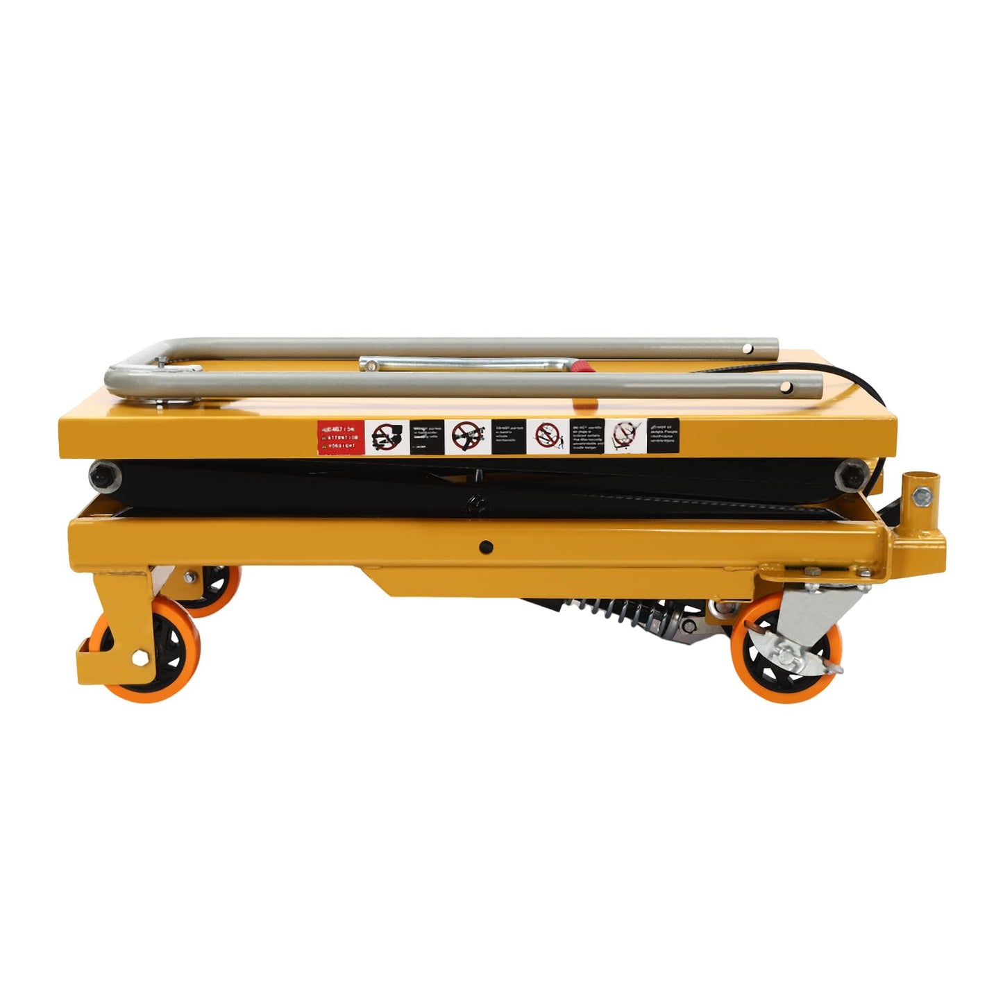 Hydraulic Lift Table Cart,700lbs Capacity, 49.6in Lifting Height, Single Scissor Hydraulic Lift Table with Less Noise Locking Wheels, Lifting Devices for Material Handling and Transportation