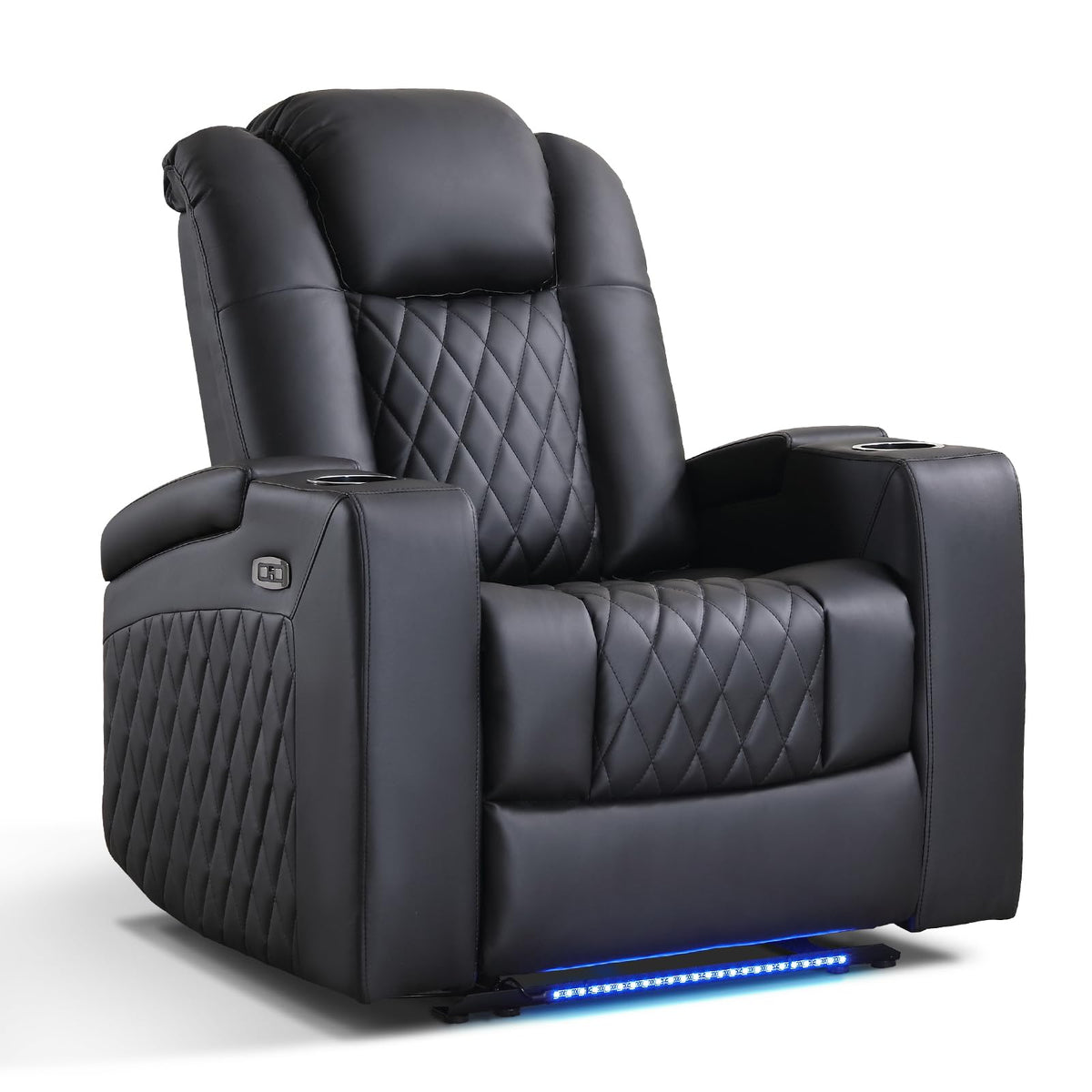 ANJ Home Theater Seating Power Recliner with Hidden Arm Storage, Faux Leather Recliners with LED Light, Electric Movie Reclining Chairs with USB Ports & Cup Holders for Media Living Room, Black