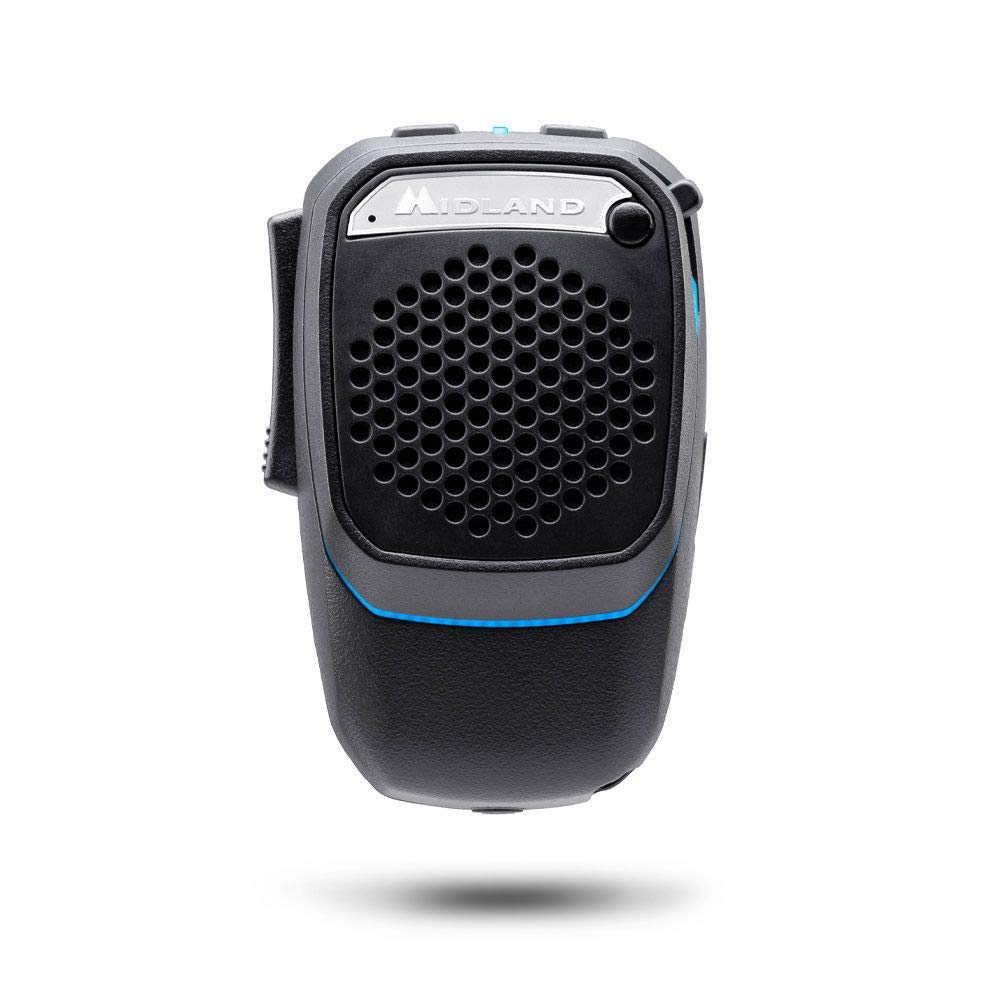 Midland - Microphone Wireless, Bluetooth Microphone Dual Mike for CB Radio & Hands-Free Truck/Car/Camper, Analog & Digital, 3W Super Bass Speaker, DSP, Mounting Support, Light Ring, USB Charging Cable