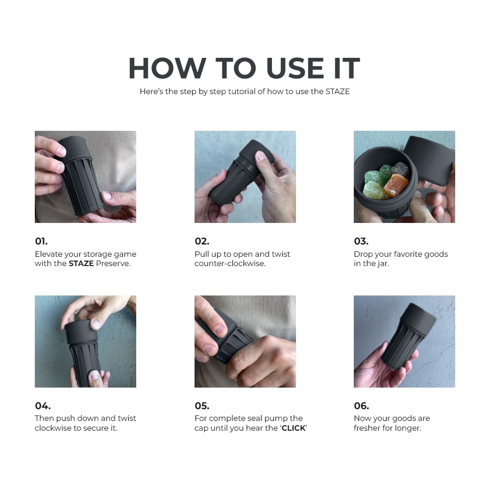 Staze Air Tight Smell Proof Container (148ml) – Vacuum Seal Jar with UV Protection, Waterproof Food Storage Canister, Portable Small Smell Proof Jar for Coffee, Herb, Spice & Gummies - Slate