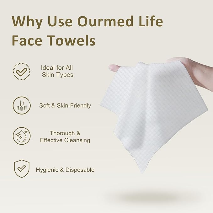 Ourmed Life Face Towels, Disposable Biodegradable Facial Towels