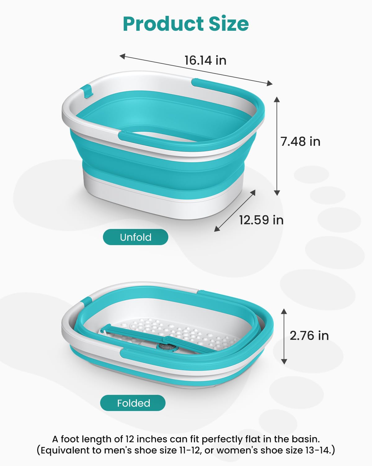 Nekteck Collapsible Foot Soaking Tub Bucket for Foot Bath Soak, Feet Basin Soaker with 138 Acupressure Nodes and Pumice Stone for Feet Health Foot Spa, Gifts for Men Women Dad Mom, Green