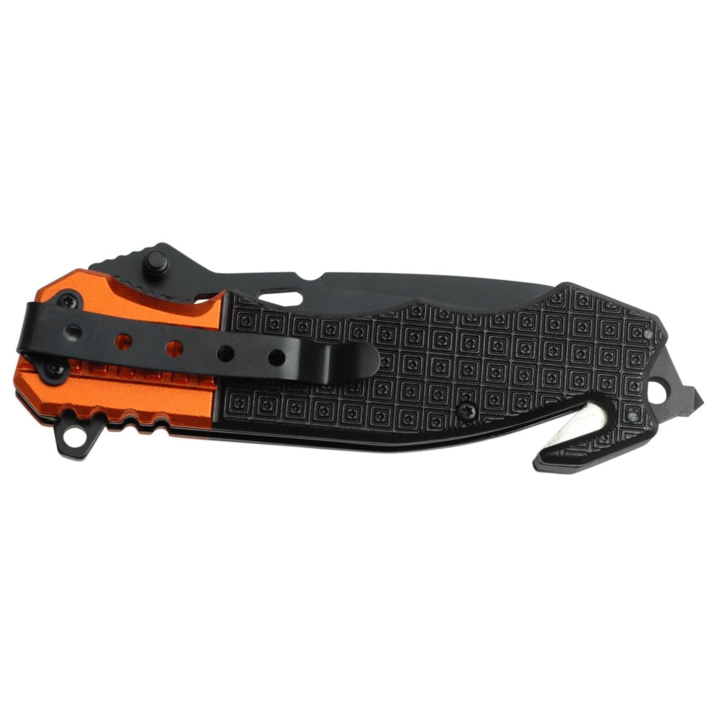 Tac-Force 8.25" Tactical Folding Pocket Knife – 3.25" Stainless Steel Half-Serrated Tanto Blade – Emergency Glass Breaker & Seatbelt Cutter – Aluminum Handle with Medallion & Pocket Clip (Black & Orange)