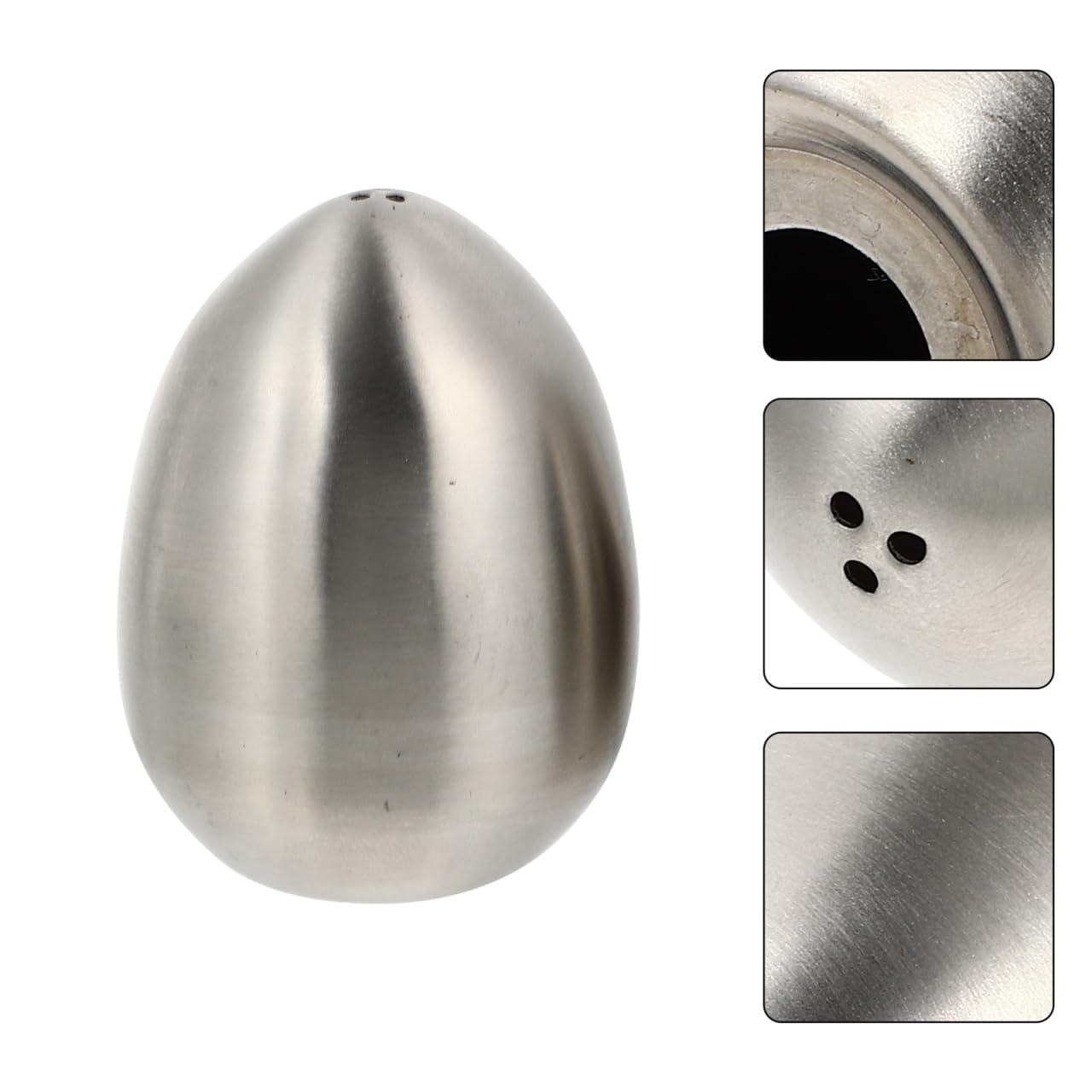 Hemoton 2-Piece Egg-Shaped Stainless Steel Spice Jars with 3-Hole Lids Salt and Pepper Shakers for Kitchen Dining and Bbq Seasoning