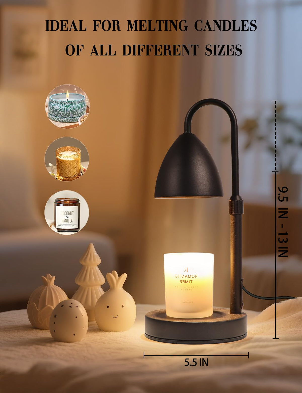 MRSZIRUI Candle Warmer Lamp with Timer Dimmable, Lamp Candle Warmer Birthday Gifts for Women, Black Adjustable Wax Melter Warmer for Jar Candles, House Warming Gift Home Decor