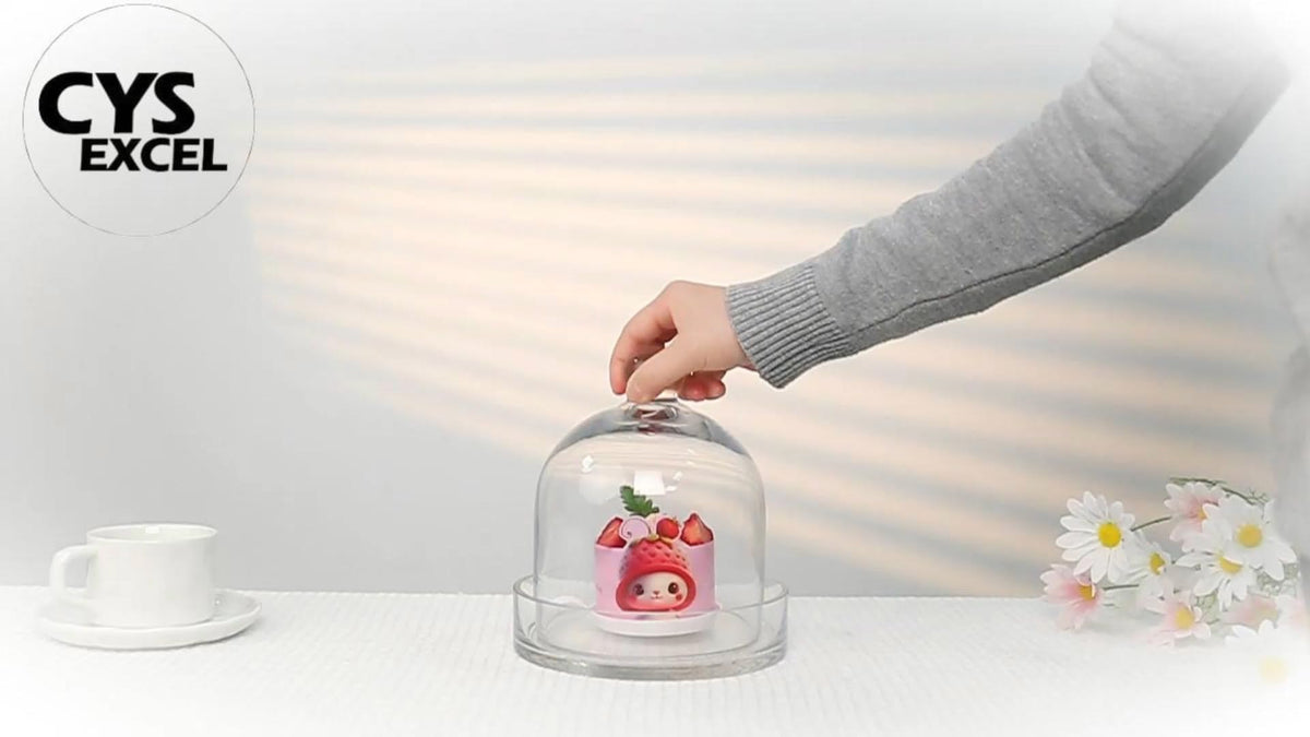 CYS EXCEL Glass Bell Dome Cloche with Glass Base (H:8" W:7") | Multiple Size Choices Terrarium Jar Plant Cover | Cake Dessert Display