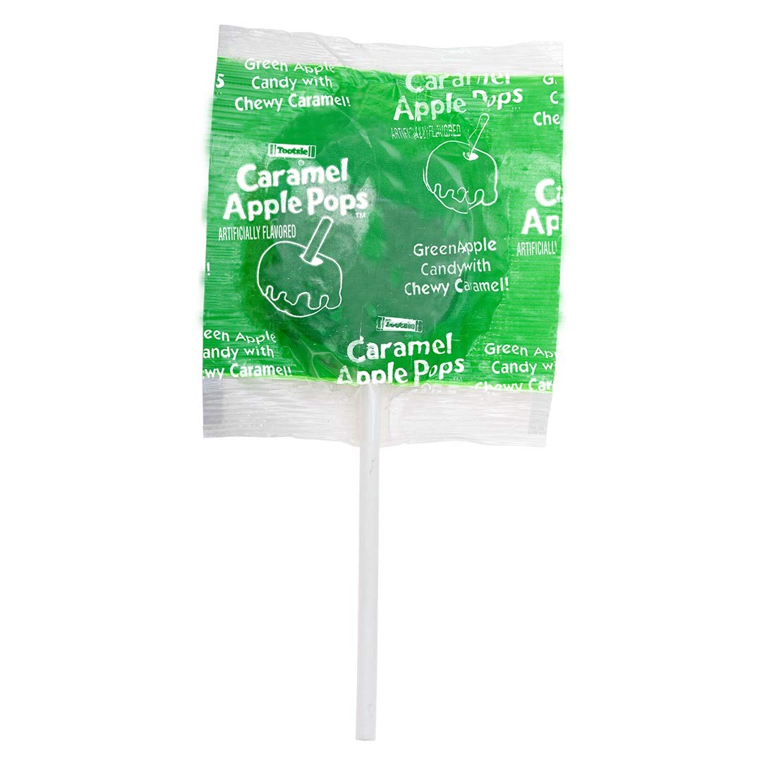 Tootsie Roll Caramel Apple Pops - Individually Wrapped Caramel Covered Green Apple Candy Lollipops - Bulk Peanut Free, Gluten Free Candy - 24 Count (Pack of 1)