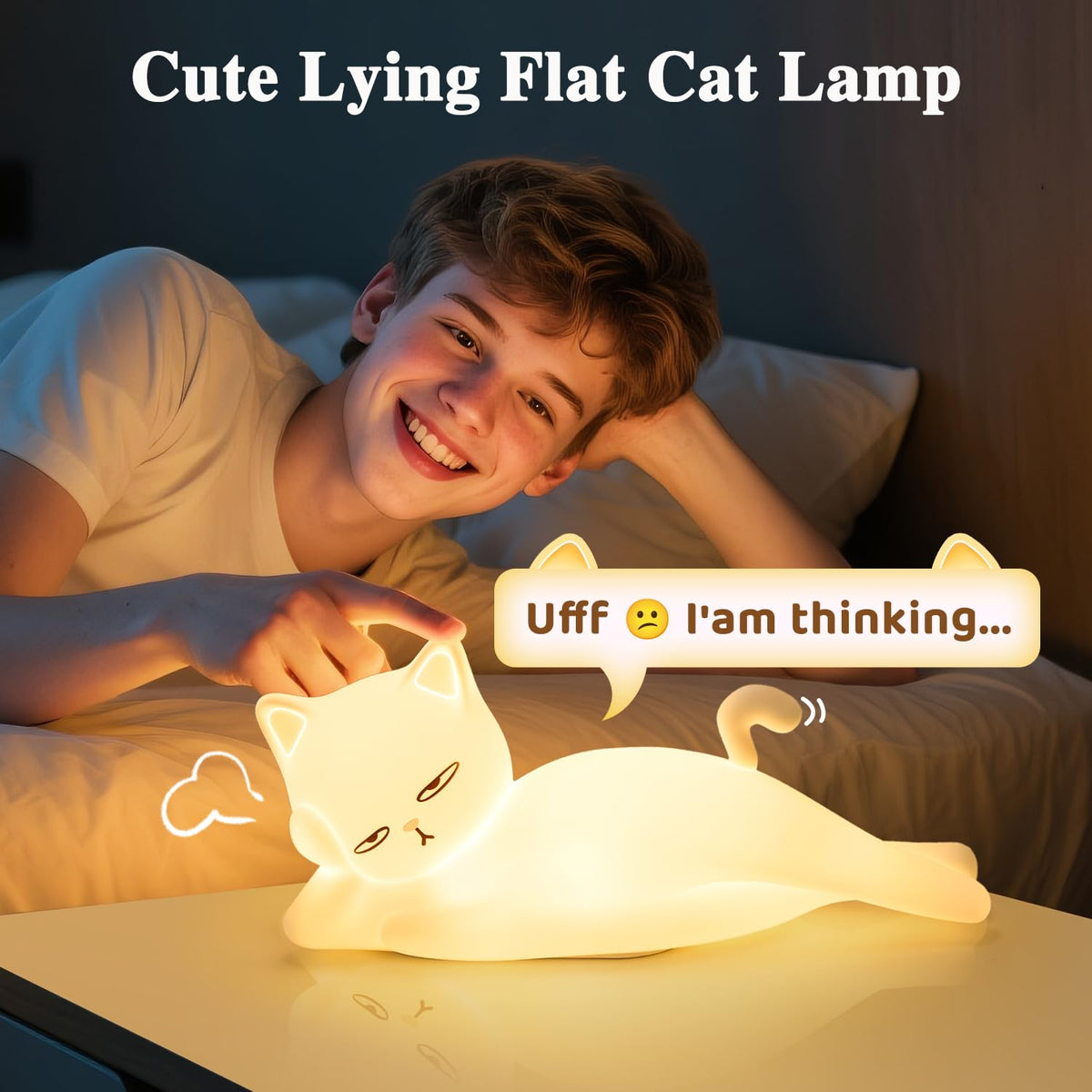 Lying Flat Cat Lamp Funny Gifts, 16 Colors+5 Dimming+Silicone Random Stuff, Touch+Remote+Recharge Night Light for Kids, Cool Lamp Unique Lamps Cute Weird Stuff, Cat Gifts for Teen Girls/Adults/Kids