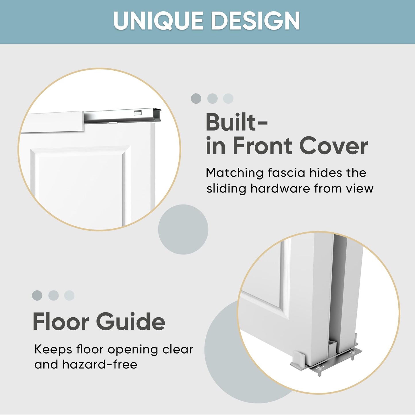 JUBEST 60x80 in Sliding Closet Door, Raised 2-Panel Square Top White Primed Hollow Core Door Slab with Hardware Kits & Matching Fascia, Pre-drilled & Paintable, Space-Saving for Bedroom Laundry