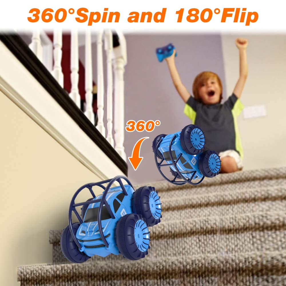 MaxTronic Fast Direct Charging Remote Control Cars, 360° Flip Waterproof Stunt Car with ON/OFF Cool LED, 2.4GHz 4WD Indoor Outdoor Kids RC Toy Gift ideas for Kids Boys Girls