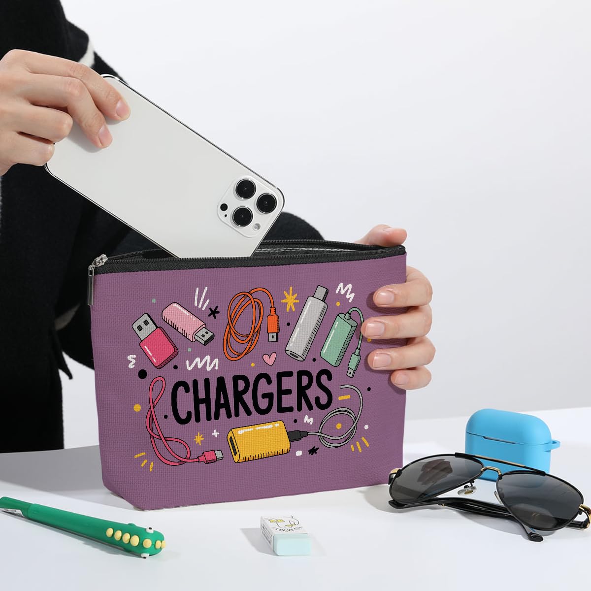 ZHAMEN 2 Pcs Cables Chargers Makeup Bag, Organizer Portable Pouch Purse Travel Essentials Organizer Cosmetic Bags for Women, Roomy Travel Makeup Toiletries Accessories, Birthday Gifts for Women