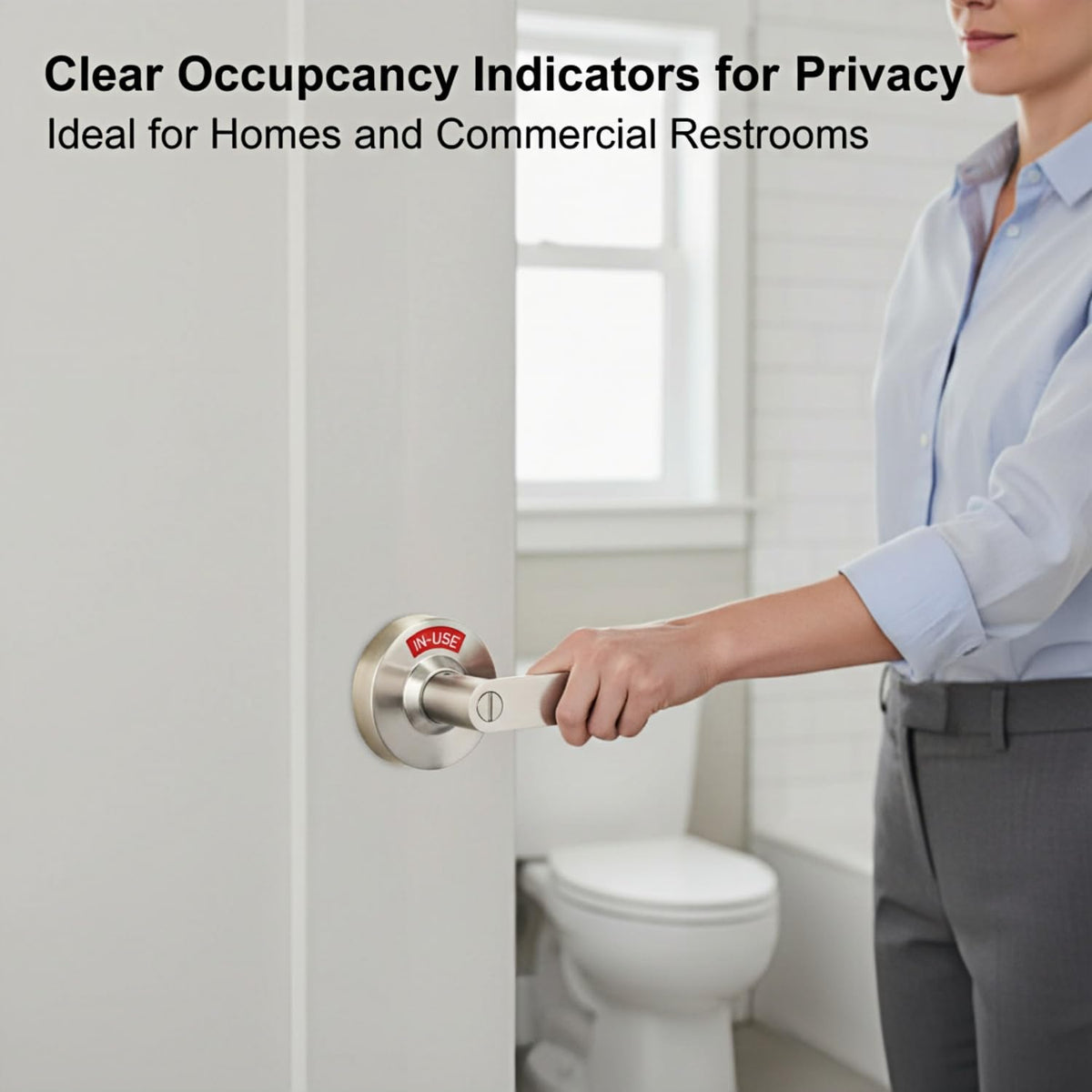 Feeloco Vacant Occupied Bathroom Door Lock - Stainless Steel Privacy Door Handle with Indicator Sign, Fits 1-3/8" to 2" Door, ANSI Grade2 Commercial Door Locks for Restroom Stall, Office, Gym (Silver)