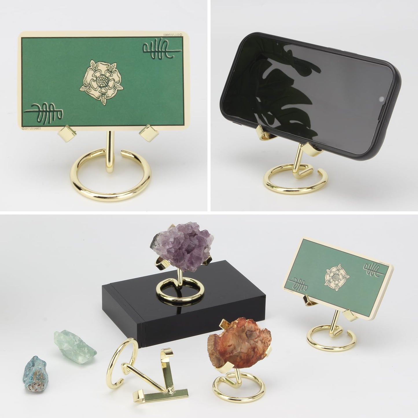 KCGANI 4 Pcs Metal Crystal Display Shelf, Rock Display Stands Crystal Holder Heart, Golden Display Stand for Mineral Gemstone Agate Fossil Coral Jewelry Showcasing for Home Shop Office Use