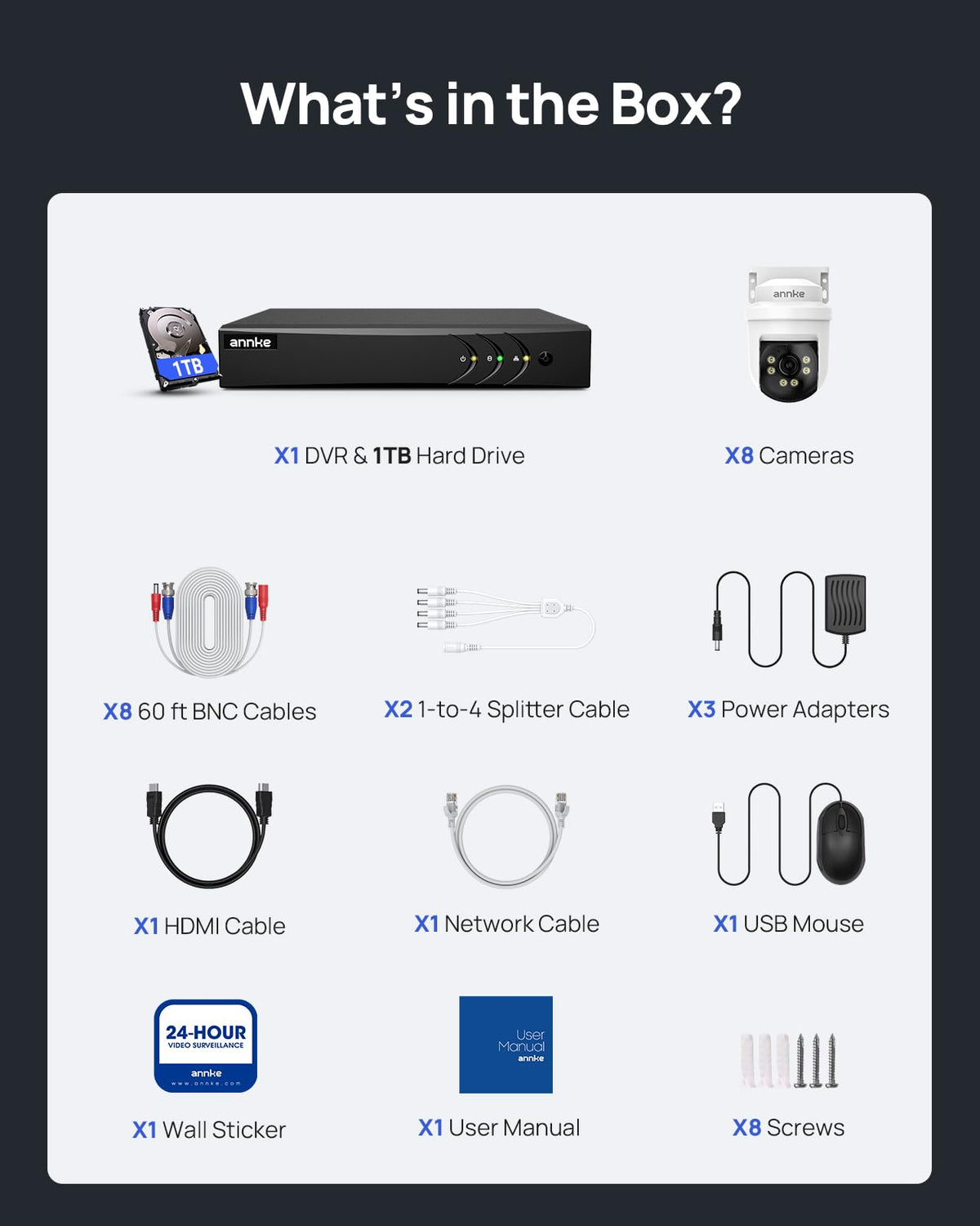 ANNKE 5MP PT Wired Security Camera System Outdoor with Night Vision, One-Way Audio, 8CH 3K Lite DVR and 8 x 5MP CCTV Cameras, 350° pan and 90° tilt, Human&Vehicle Detection, 1TB HDD for 24/7 Recording