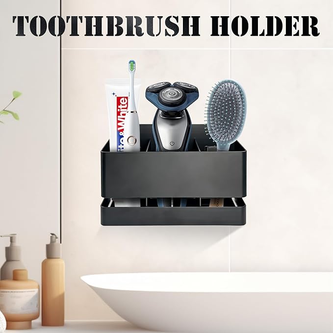 Black Aluminum Wall Mounted Electric Toothbrush Holder, No Drilling Required