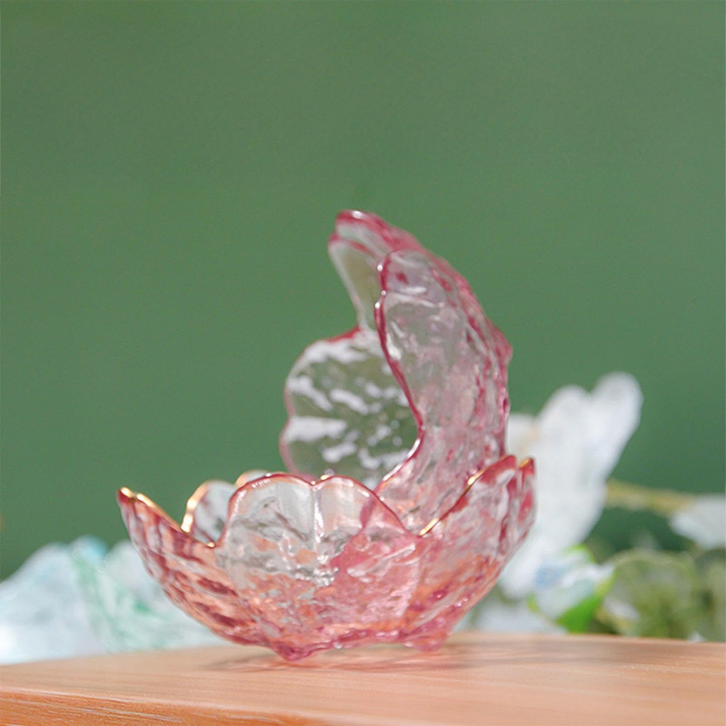 Incense Holder for Sticks, Glass Backflow Incense Burner with 9 Stick Holes, Handmade Cherry Blossom Incense Holder with Ash Catcher for Meditation, Yoga, Home Decor (NO with Gilt-Edged)