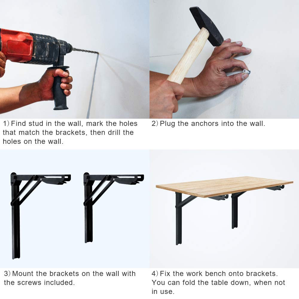 Wallmaster Wall Mounted Folding Workbench Heavy Duty Fold Down Table Utility Bench Solutions Laundry Shelf Wall Desk with Metal Shelf Bracket (32 x 18)