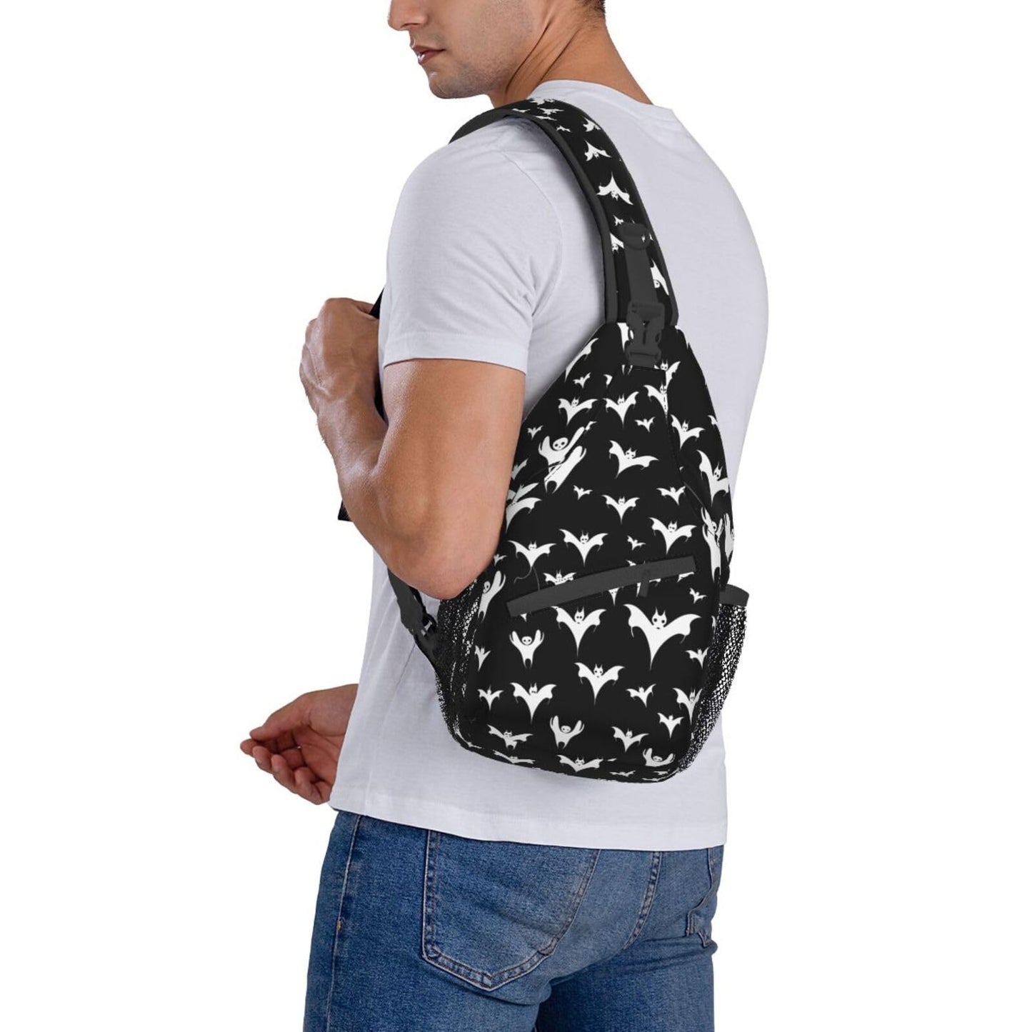 Halloween Goth Bats And Moon Sling Backpack Hiking Backpack Crossbody Bag Sports Lightweight And waterproof Chest Bag Shoulder Bag For Women Men