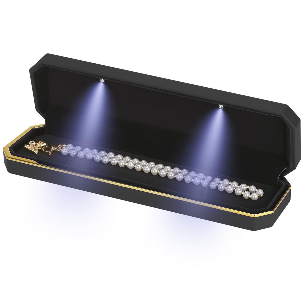 Luxury LED Necklace Long Chain Gift Box with LED Light, Velvet Jewelry Box Storage Case Organizer Holder (Black)