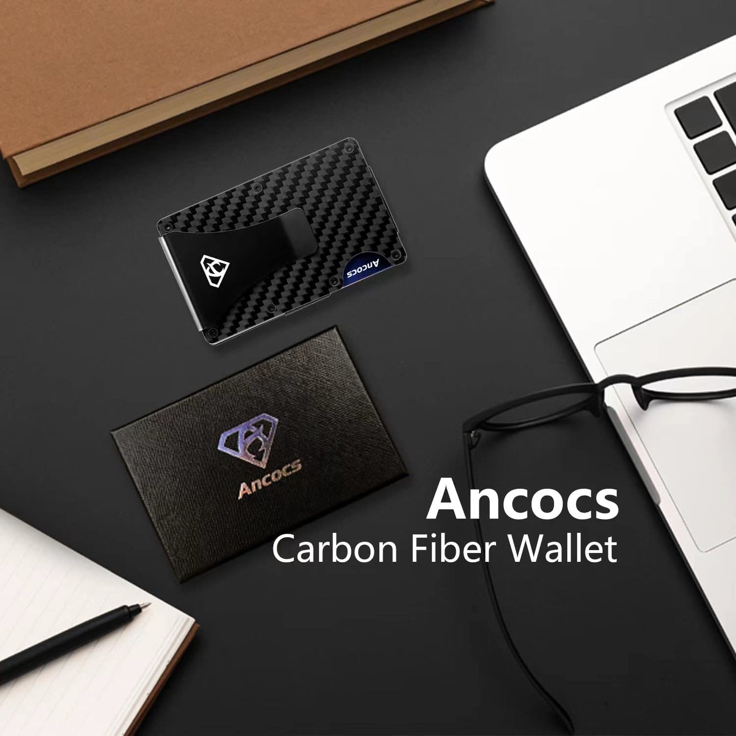 Ancocs Carbon Fiber Credit Card Holder with Metal Money Clip -NFC RFID Blocking Slim Metal Wallet Purse for Men (2021 New)