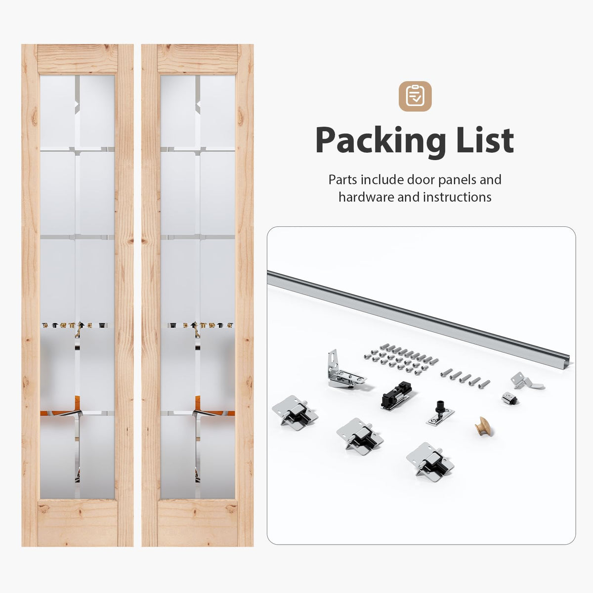 Preassembled Bi-Fold Doors, for 36 x 80 inch Opening,Tempered Frosted Glass Cross Transparent Folding Barn Door with Concealed Hardware Kit,Wood French Doors,Easy Installation