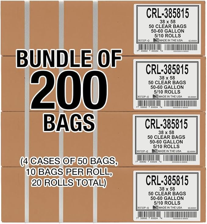 Aluf Plastics 55-60 Gallon 1.5 MIL Clear Garbage Bags